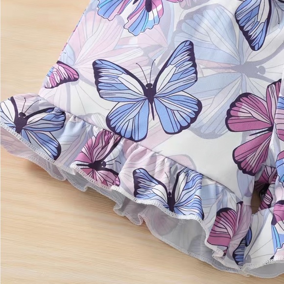 2pc Toddler Girls Purple Cami with Ruffled Butterfly Trim Hemmed Shorts - Picture 5 of 5